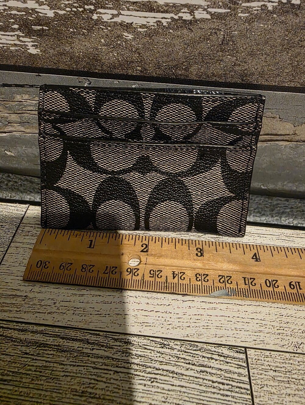 Coach Black and Taupe Signature Canvas Card Holder - Picture 2 of 3